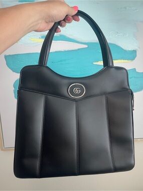 $3,895 NEW Gucci Black Leather GG Top-Handle Shoulder Bag Chain strap silver GG